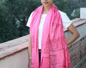 Lord Krishna Printed Pink Cotton Shawl From Nepal