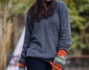 Orange Pure Wool Convertible Mittens