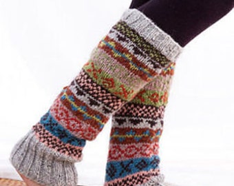 Gray Multicolor Hand knit Soft Wool Legwarmers