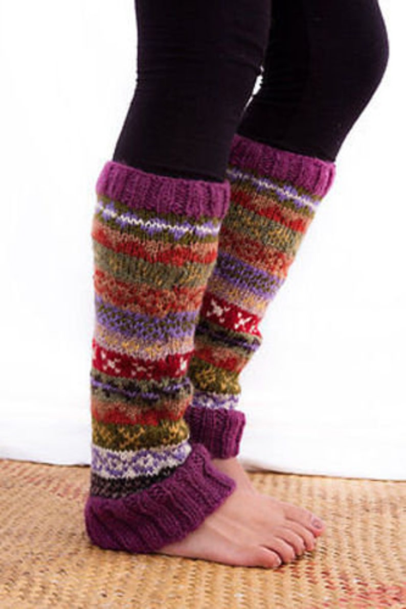 HandKnitted Purple Multicolor Warm Leg Warmers image 2