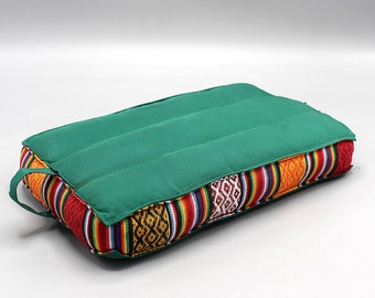 Small Cotton Meditation Cushion with Bhutanese Fabric Border