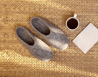 Hand Felted Woolen Cozy Indoor Slipper - Natural Grey