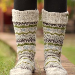 White Hand Knit Multicolor Winter Woolen Socks image 1