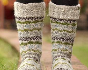 White Hand Knit Multicolor Winter Woolen Socks