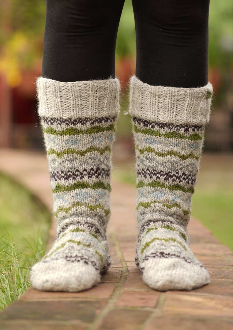 White Hand Knit Multicolor Winter Woolen Socks image 1