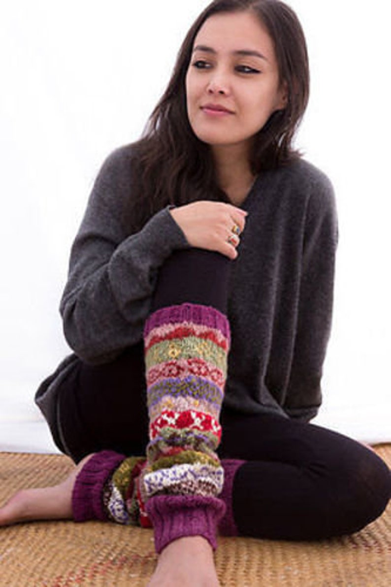 HandKnitted Purple Multicolor Warm Leg Warmers image 3