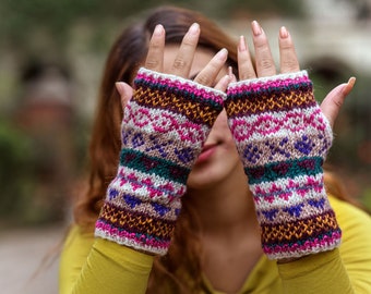White Pink Multicolor Winter Hand Warmers-Texting Gloves WO61HW