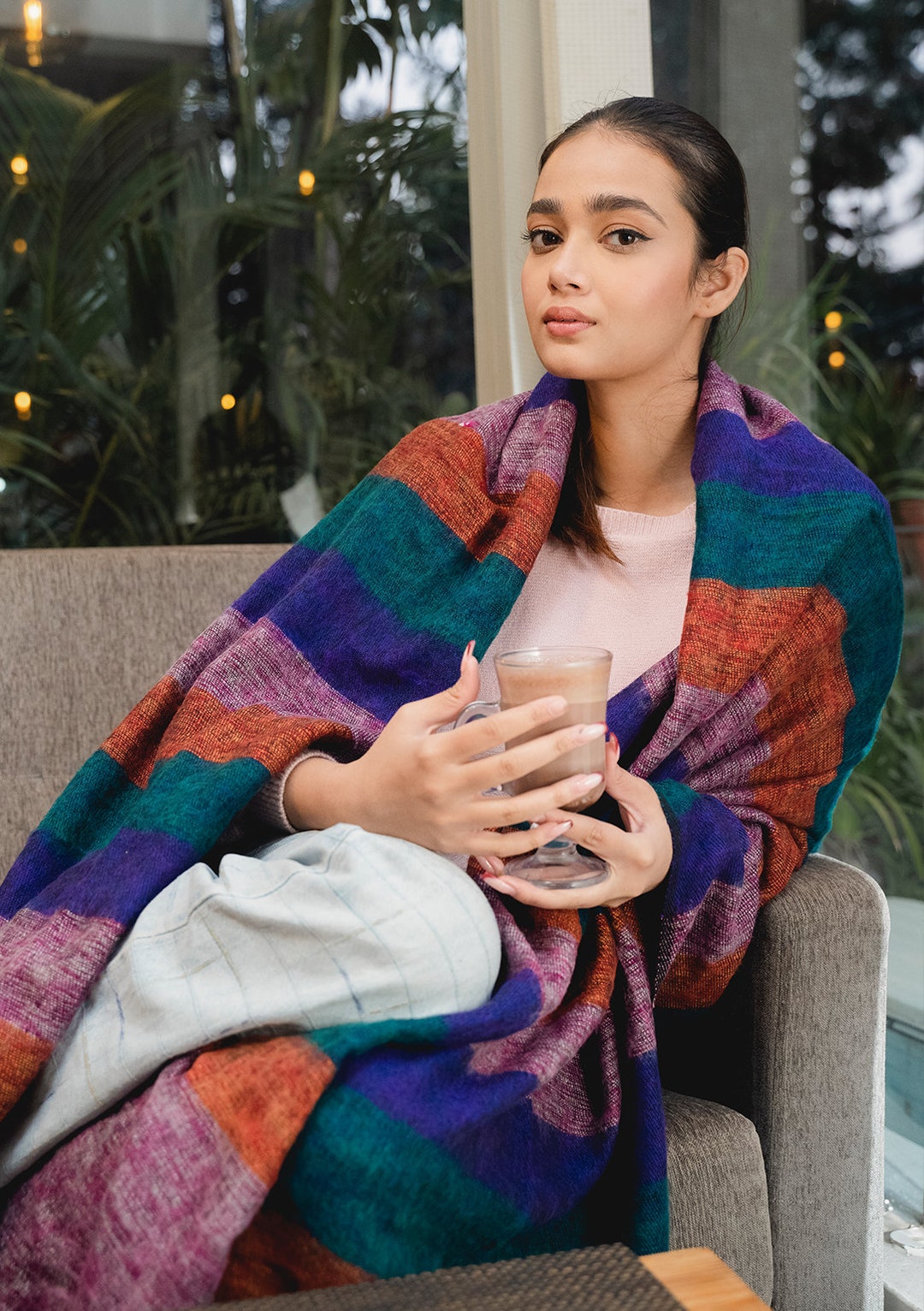 Green Blue Orange Stripe Handloomed Soft Yak Wool Blanket Etsy