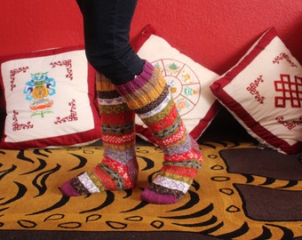 Hand Knit Multicolor Winter Woolen Knee High Socks