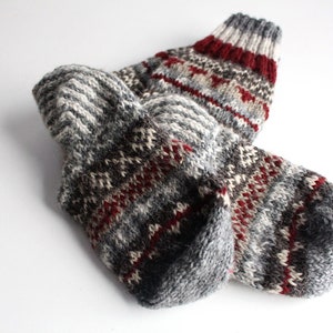 Gray Red Multicolored Pure Wool Winter Socks image 2