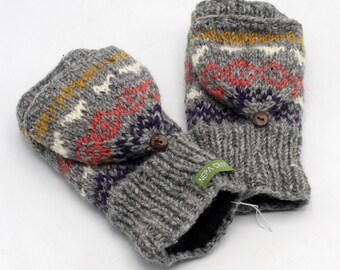 Handknited Grey Multicolor Sherpa Mittens