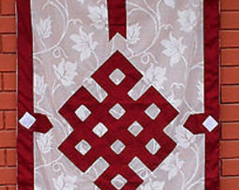 Tibetan Endless Knot Floral Motifs Design Lace Door Curtain