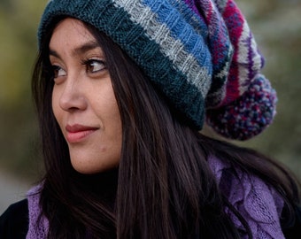 Light Blue Woolen Sherpa Pom Pom Beanie