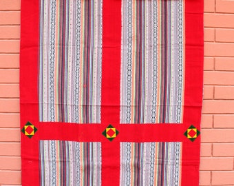 Multicolor Bhutanese Fabric Cotton Door Curtain with Velvet Border