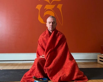 Himalayan Yak Wool Yoga Blanket Shawl Rust Mix Orange