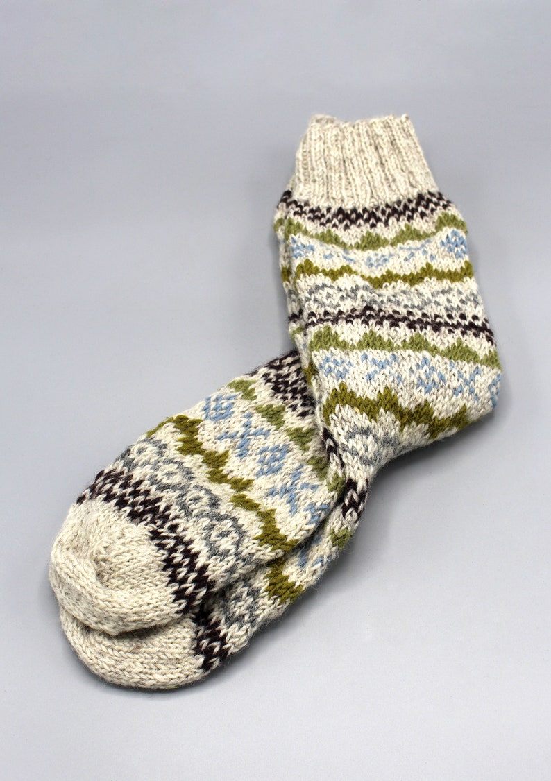 White Hand Knit Multicolor Winter Woolen Socks image 2