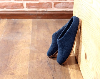 Hand Felted Woolen Cozy Indoor Slipper - Steel Blue