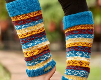 HandKnitted Blue Multicolor Warm Leg Warmers
