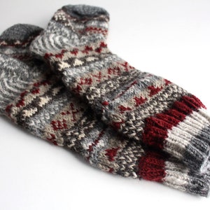 Gray Red Multicolored Pure Wool Winter Socks imagem 1