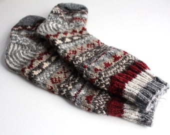 Gray Red Multicolored Pure Wool Winter Socks