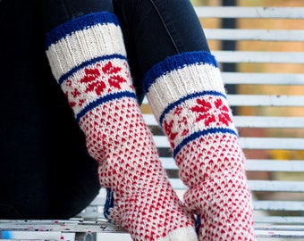 Red White & Blue Mix Snow Flake Woolen Socks