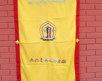 Cotton Wall Hanging Door Curtain Embroidered with Tibetan Kalachakra