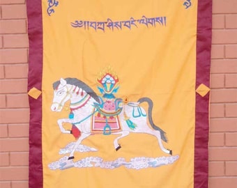 Wind Horse Embroidery Tibetan Spun Silk Door Curtain-NEPAL