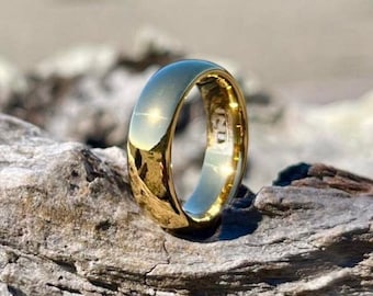 YELLOW GOLD Tungsten Ring, Yellow Gold Tungsten , 6MM Polished, Tungsten Wedding Band, Mens Women Ring, UntiyRingDesigns, Free Engraving