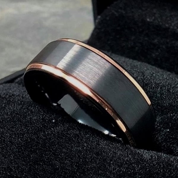 Black Rose Gold Tungsten Ring, Tungsten Ring, Two Tone, Mens Tungsten Wedding Band, Mens Tungsten, Mens Ring, By UnityRingDesigns