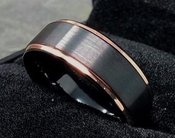Black Rose Gold Tungsten Ring, Tungsten Ring, Two Tone, Mens Tungsten Wedding Band, Mens Tungsten, Mens Ring, By UnityRingDesigns
