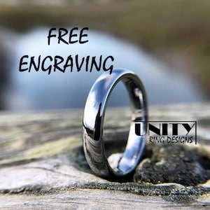 Tungsten CLASSIC SILVER Ring, Never SCRATCH, Mens Wedding Band, Mens Tungsten Ring, Womens Tungsten, Mens Wedding Band, Free Engraving, 4MM