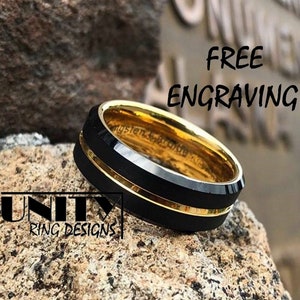 BLACK GOLD TUNGSTEN Ring, Tungsten Ring Men , Wedding Band Mens, Mens Tungsten Wedding Band, Mens Tungsten Ring, Mens Ring, Free Engraving