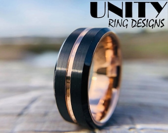 ROSE GOLD TUNGSTEN Ring, Tungsten Ring Men, Black Tungsten Ring, Wedding Band Mens, Men Womens Tungsten Ring, Free Engraving