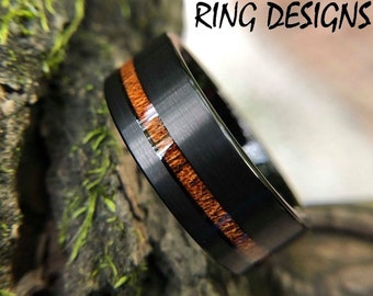 Koa Ring, Black Tungsten Ring, Hawaiian Wood Ring, Matte Black Ring, Wood Engagement Ring, Wedding Ring, Ring for Men, By UnityRingDesigns