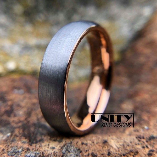 Rose Gold Tungsten Ring 6MM, Tungsten Ring, Brushed Silver, Mens Tungsten Wedding Band, Mens Ring Tungsten, By UnityRingDesigns