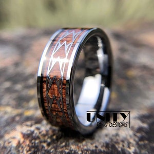 KOA WOOD HAWAIIAN Wood Tungsten Ring , Spearhead Silver Ring, Mens Wedding Bands, Mens Tungsten Ring, Fast & Free Priority Shipping image 3