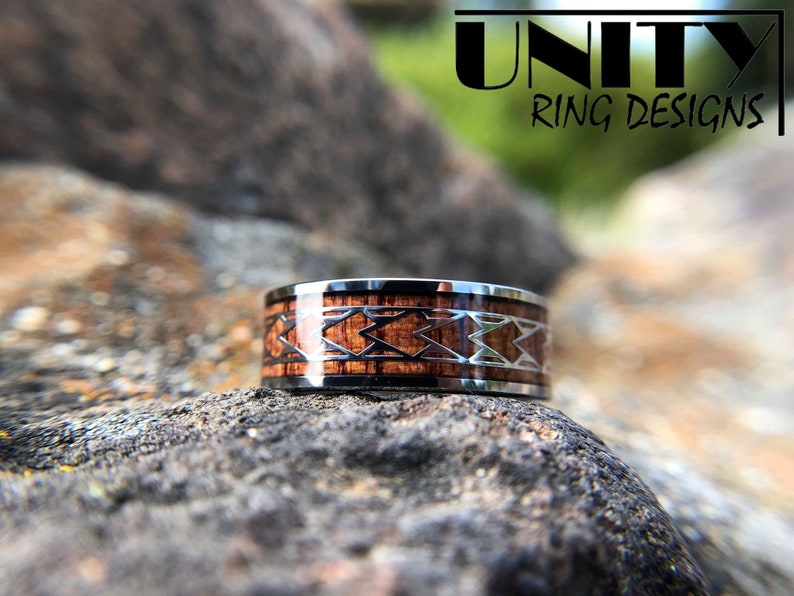 KOA WOOD HAWAIIAN Wood Tungsten Ring , Spearhead Silver Ring, Mens Wedding Bands, Mens Tungsten Ring, Fast & Free Priority Shipping image 5