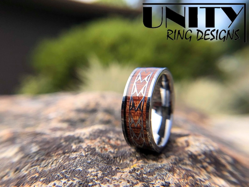 KOA WOOD HAWAIIAN Wood Tungsten Ring , Spearhead Silver Ring, Mens Wedding Bands, Mens Tungsten Ring, Fast & Free Priority Shipping image 4