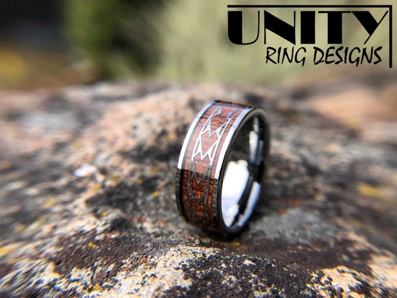 KOA WOOD HAWAIIAN Wood Tungsten Ring , Spearhead Silver Ring, Mens Wedding Bands, Mens Tungsten Ring, Fast & Free Priority Shipping image 10