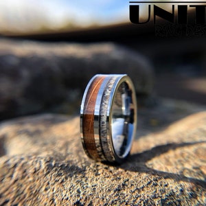 DEER ANTLER WHISKEY Barrel Wood Tungsten Ring, 8mm Whisky Wood Silver Polished Ring, Mens Tungsten Wedding Bands, Fast Priority Shipping image 7