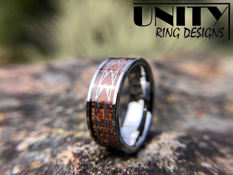 KOA WOOD HAWAIIAN Wood Tungsten Ring , Spearhead Silver Ring, Mens Wedding Bands, Mens Tungsten Ring, Fast & Free Priority Shipping image 8