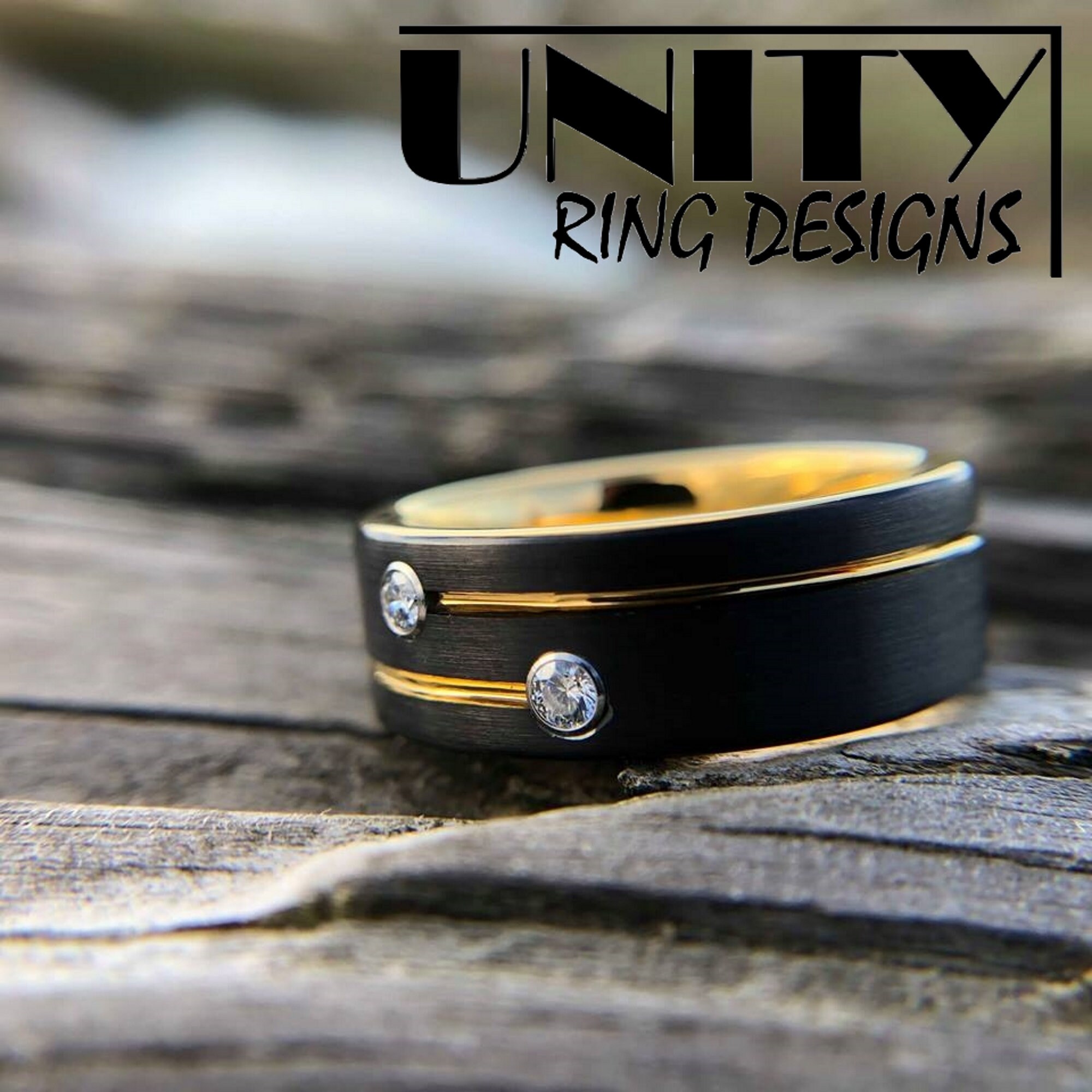 Men's Tungsten Carbide Ring - 8mm Gold Carbon Fiber Inlay Wedding Band, Hypoallergenic & Durable - View #2