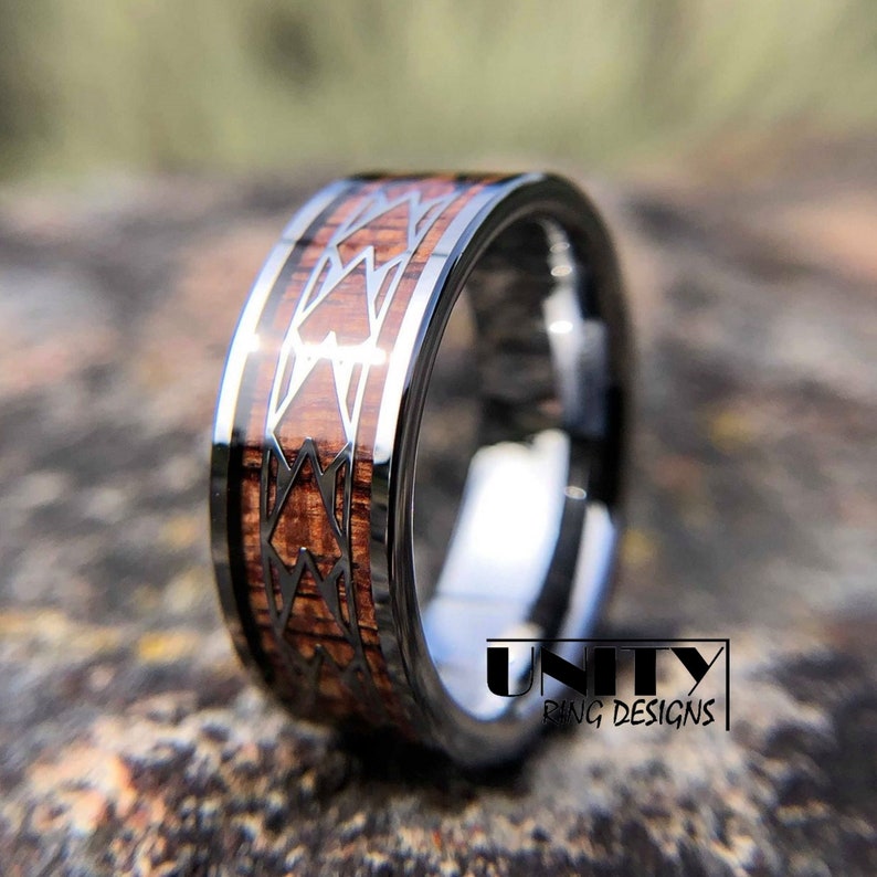 KOA WOOD HAWAIIAN Wood Tungsten Ring , Spearhead Silver Ring, Mens Wedding Bands, Mens Tungsten Ring, Fast & Free Priority Shipping image 3