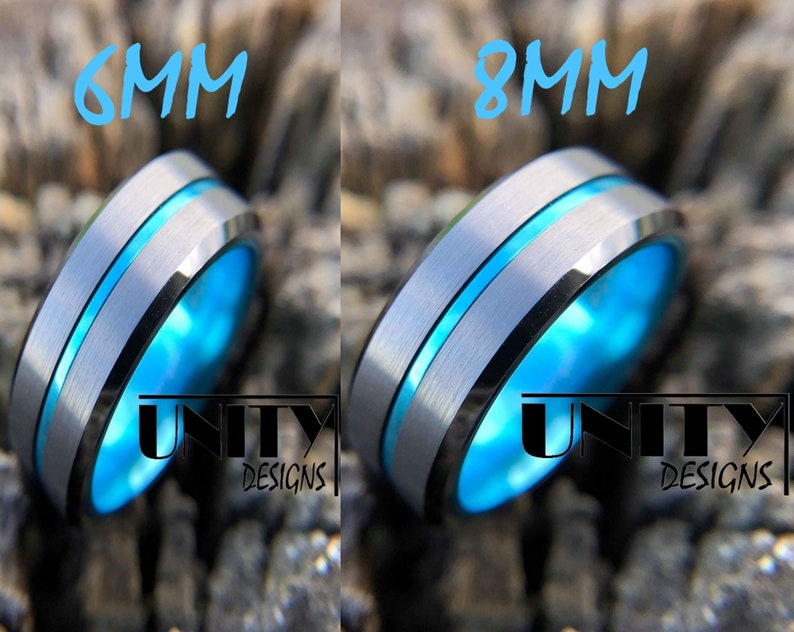 Tungsten Ring NEVER SCRATCH Blue Thin Line Tungsten Ring Etsy