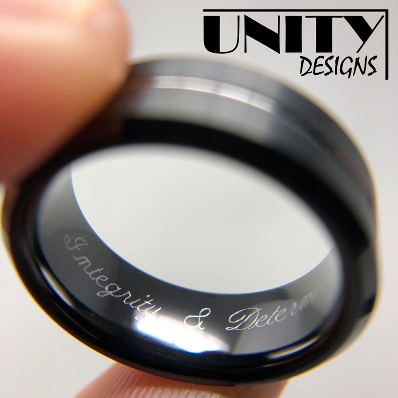 Free Personal Engraving UnityRingDesigns Men/'s Tungsten Ring Tungsten Ring Black Blue Thin Line Police Officers 8mm Wedding Band