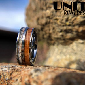 DEER ANTLER WHISKEY Barrel Wood Tungsten Ring, 8mm Whisky Wood Silver Polished Ring, Mens Tungsten Wedding Bands, Fast Priority Shipping image 5