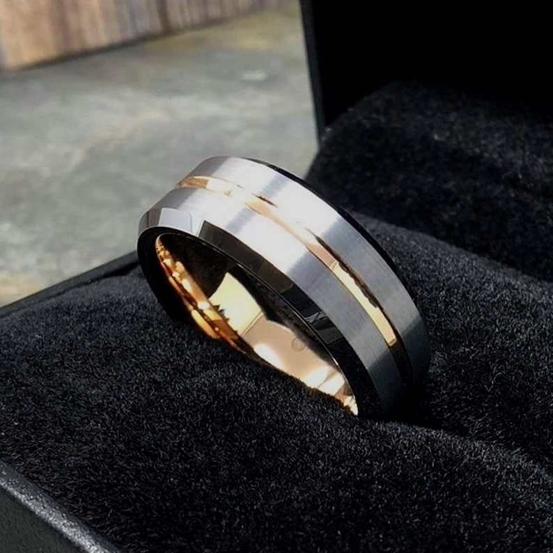 ROSE GOLD COPPER Tungsten Ring, Never Scratch, Silver Tungsten Ring, Wedding Band Mens, Tungsten Ring Mens Womens, Free Engraving image 3