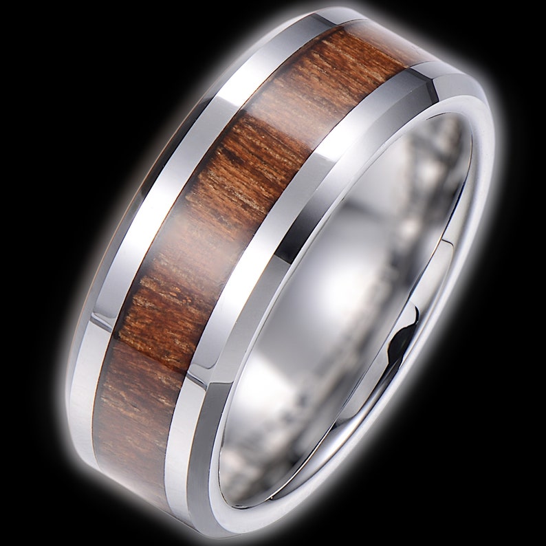 Mens Tungsten Ring Tungsten Ring Silver Tungsten Ring Real Koa Wood Tungsten Ring Mens Tungsten Wedding Bands UnityRingDesigns