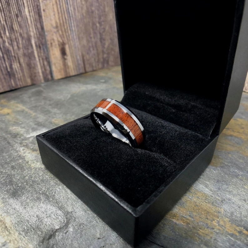Mens Tungsten Ring Tungsten Ring Silver Tungsten Ring Real Koa Wood Tungsten Ring Mens Tungsten Wedding Bands UnityRingDesigns