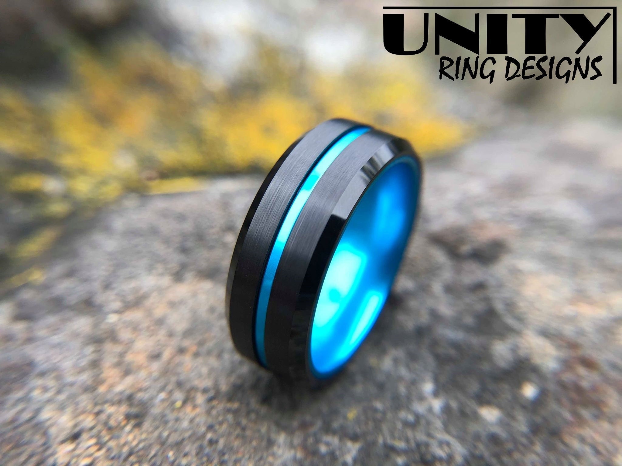 Black Blue Tungsten Ring, Blue Thin Line Tungsten Ring, Black Tungsten Ring, Men Tungsten Wedding Band, Police Officer,By Unity Ring Designs